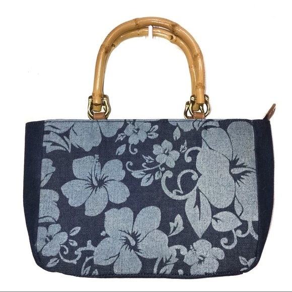 Relic blue floral‎ wooden handle bag EUC - Picture 1 of 7